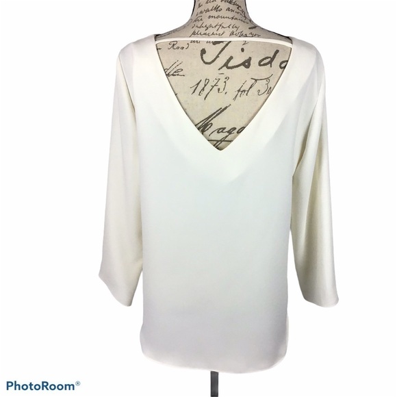 Amanda Uprichard Cream Long Sleeve Top with Deep V Back - Picture 3 of 6